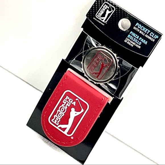 PGA Tour Golf Metallic Pocket Clip With Ball Marker Tango Red New - Picture 2 of 16